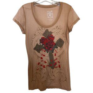 Y2K Velvet Stone Womens Medium‎ Cyber Grunge Top Goth Emo Cross Affliction Style